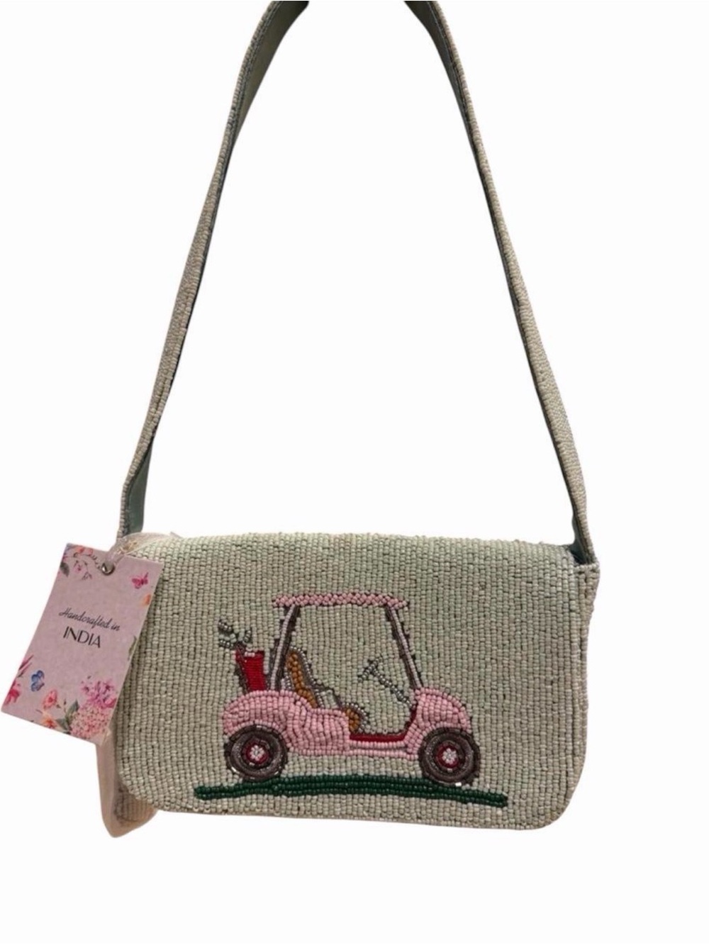 Viral Beaded Pink Golf Cart Shoulder Bag with golf bag charm